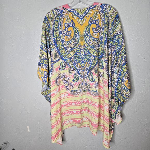 Kimono Tolani Collection Womens Size Med Blouse Paisley Floral Kimono Top Yellow - Picture 2 of 6